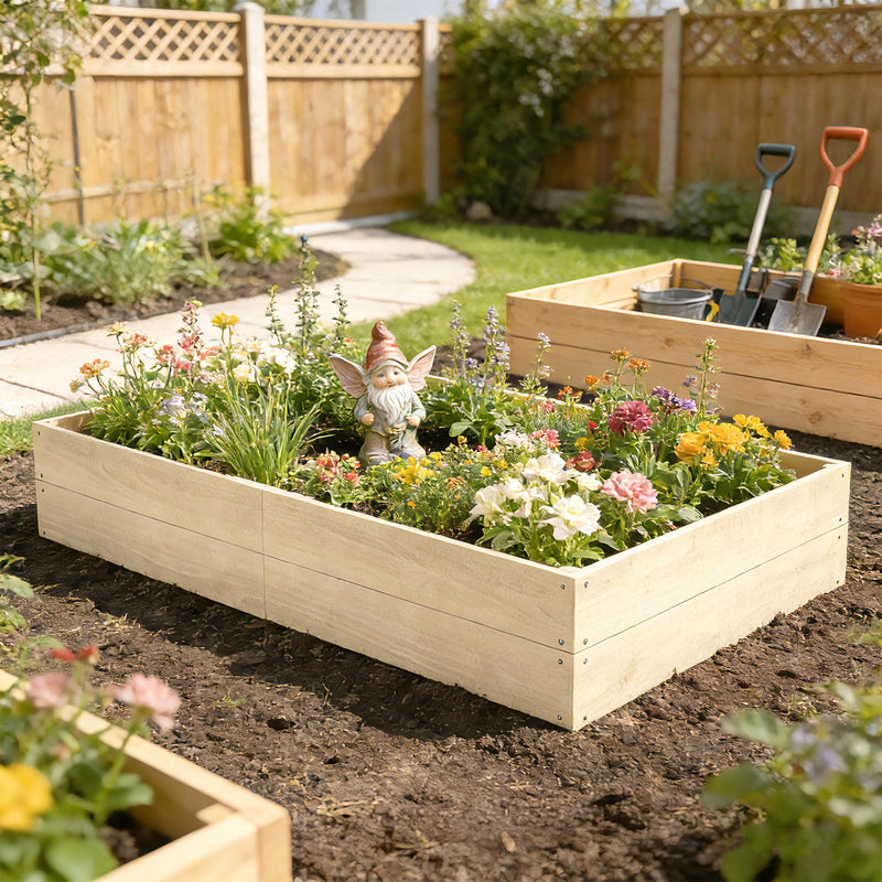 Raised Garden Bed for Growing Vegetables and Flowers with Deep Root Support, Natural Wood Finish
