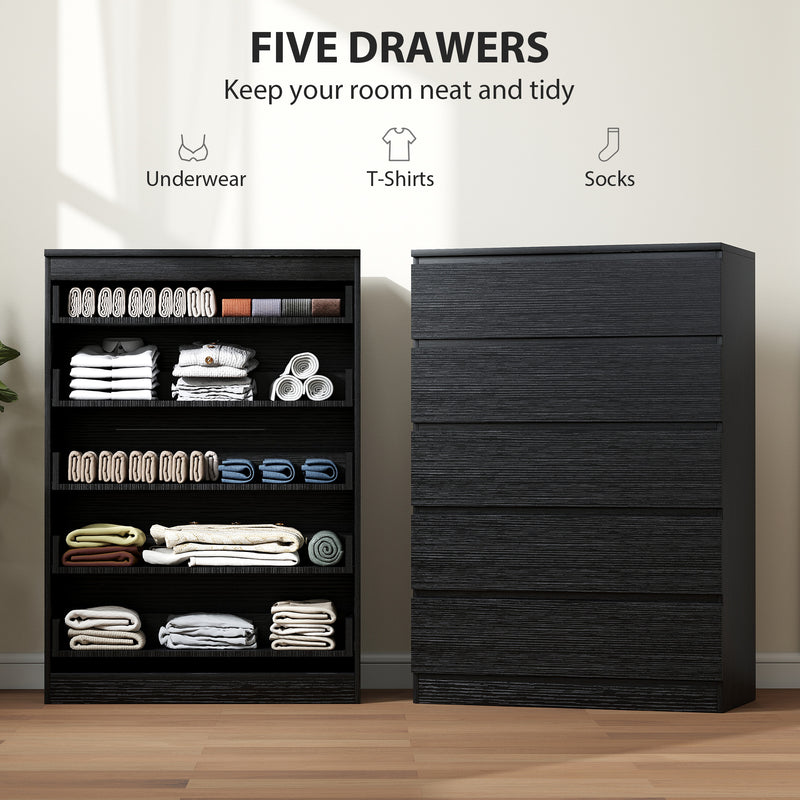 Chest of Drawers for Bedroom Organisation with 5 Smooth-Glide Drawers Black