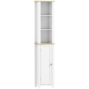 Slim Bathroom Storage Cabinet With Adjustable Shelf And Open Compartment, White
