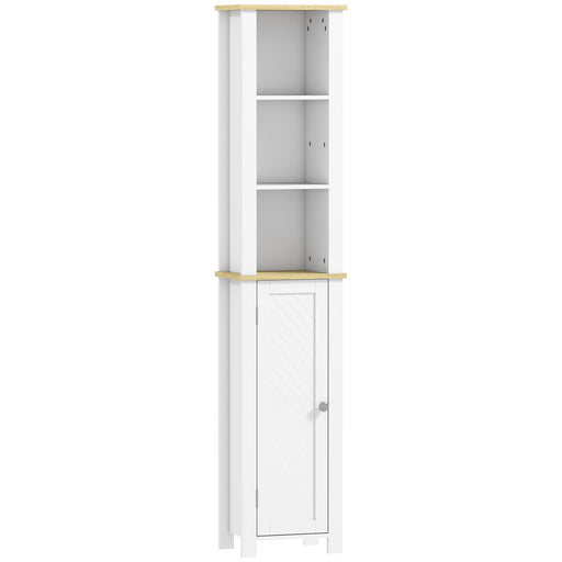Slim Bathroom Storage Cabinet With Adjustable Shelf And Open Compartment, White