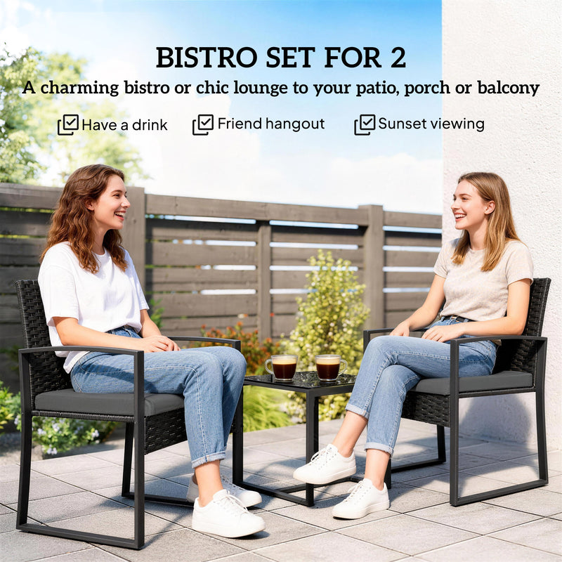 Garden Bistro Set for Small Balconies with Cushioned Chairs and Table