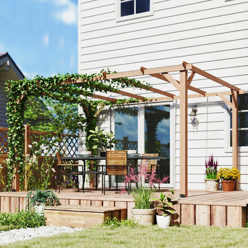 4m x 3m Wooden Pergola for Shaded Outdoor Seating and Climbing Plants Maple Wood Effect