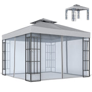 3x3m Garden Gazebo with Mesh Netting for Shaded Outdoor Entertaining, Light Grey Outsunny
