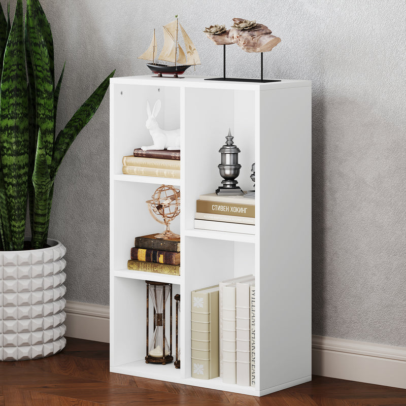White 2 Tier Bookshelf with 5 Storage Compartments for Home or Office by HOMCOM