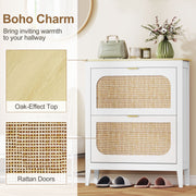 Shoe Storage Cabinet for Narrow Hallways with 2 Flip Drawers and Adjustable Shelves White Oak 80 x 24 x 95.5 cm Homcom