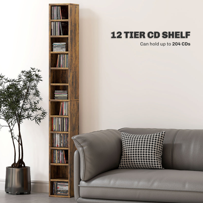 Tall Narrow CD Media Storage Tower Rustic Brown by HOMCOM