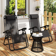 Set of 2 Zero Gravity Reclining Garden Chairs with Head Pillow for Outdoor Use, Black