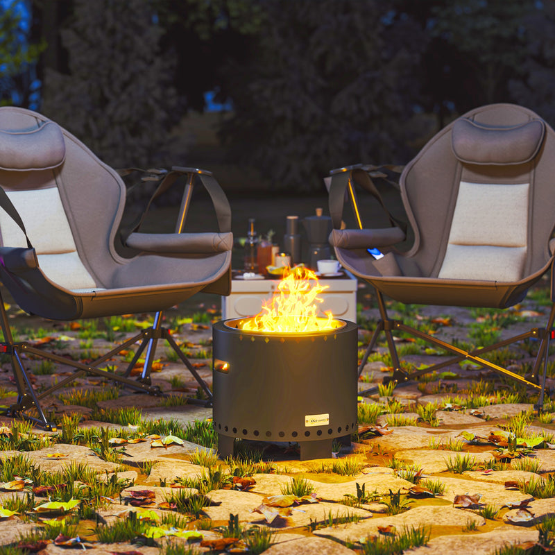 Smokeless Steel Fire Pit with Poker Grey Outdoor Heating by Outsunny