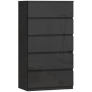 Chest of Drawers with 5 Spacious Handleless Storage Drawers for Bedroom Organisation High Gloss Black AOSOM