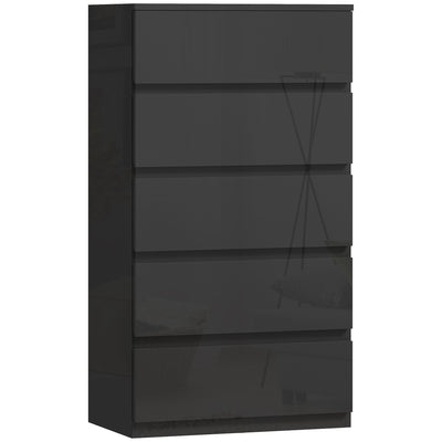 Chest of Drawers with 5 Spacious Handleless Storage Drawers for Bedroom Organisation High Gloss Black AOSOM