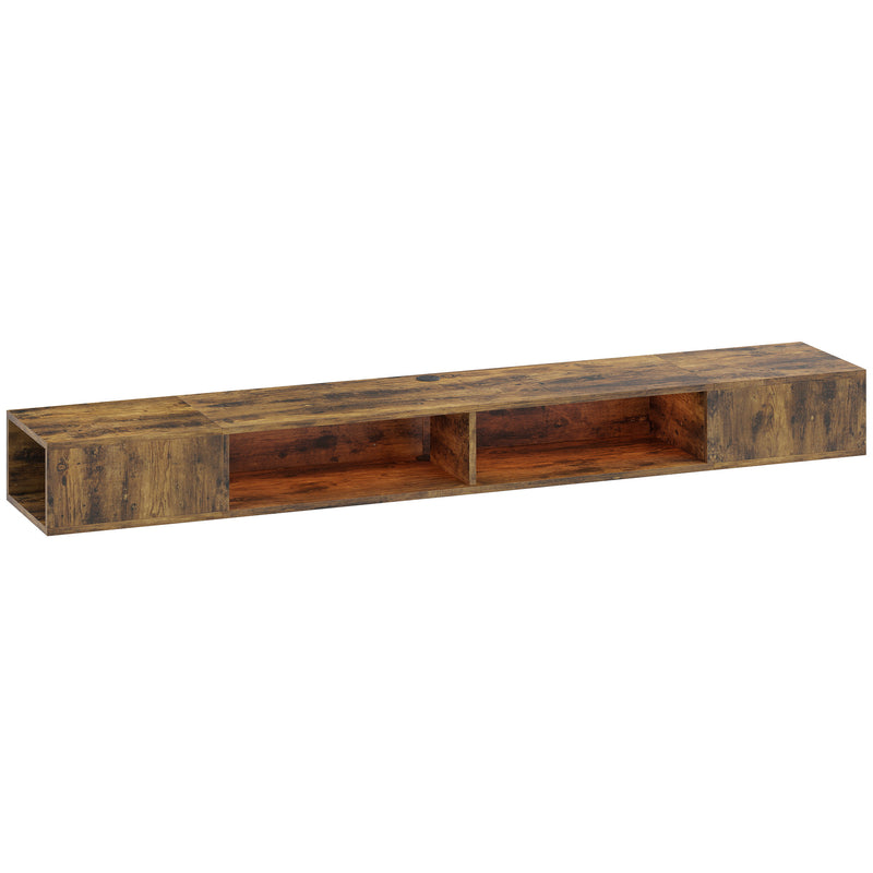 Floating Wall Mounted TV Unit with LED Lights, Storage, Cable Management for Tidy Living Room, Rustic Brown