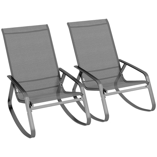 Set of Two Grey Rocking Garden Chairs for Outdoor Comfort by Outsunny