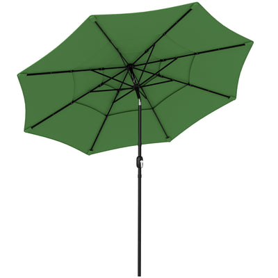 Garden Parasol with Adjustable Tilt and Three-Tier Ventilated Canopy for Cool Shade Green Outsunny