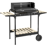 Black Charcoal BBQ Grill with Adjustable Height and Ash Catcher for Outdoor Cooking by Outsunny