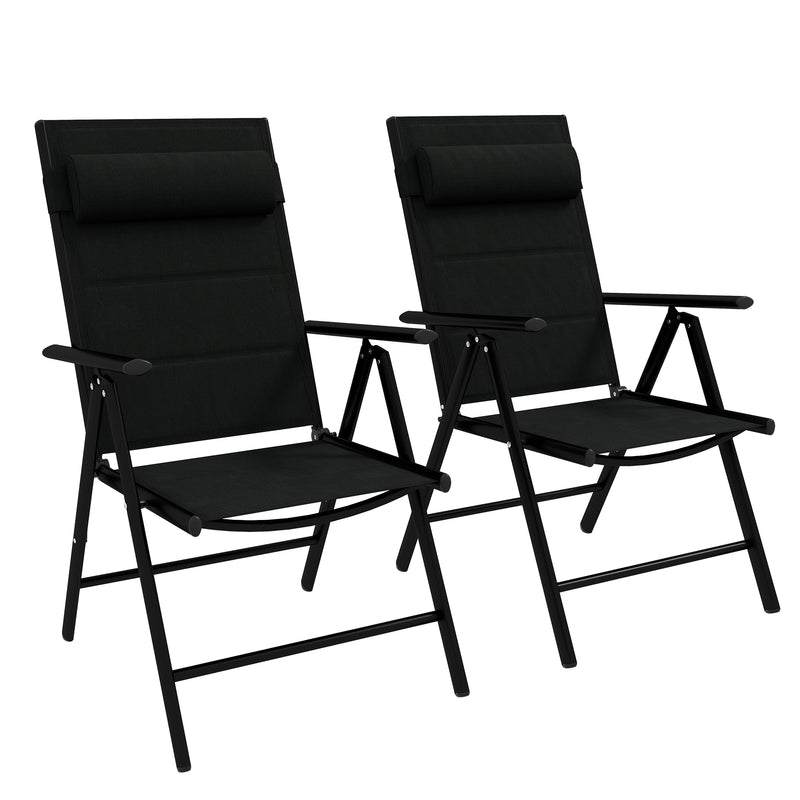 Set of 2 Black Garden Chairs with Armrests and Cushions for Relaxing Outdoor Seating