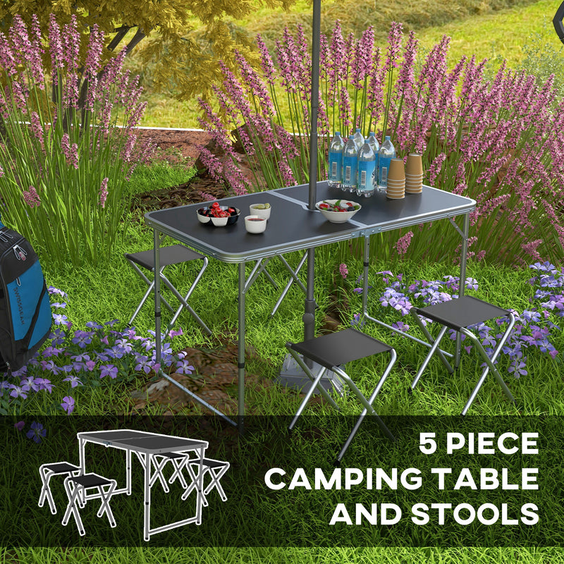 4 Seater Folding Aluminium Picnic Table and Bench Set For Camping and Outdoor Use Silver AOSOM