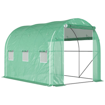 Large Steel Frame Polytunnel Greenhouse With Roll Up Door For Garden Growing Green AOSOM