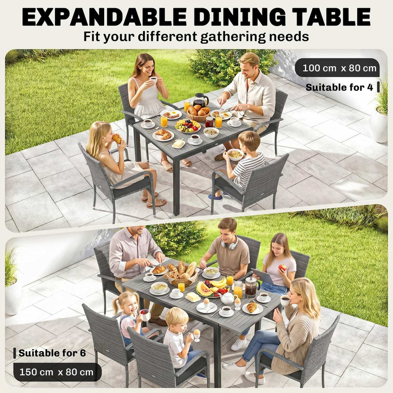 Garden Dining Set with Extendable Table and Stackable Chairs for Flexible Outdoor Seating Dark Grey Outsunny