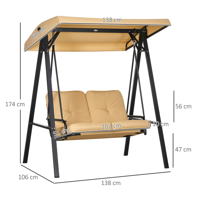 Beige Two Seater Garden Swing Bench With Adjustable Canopy For Shaded Outdoor Relaxing