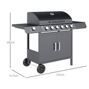 7 Burner Gas BBQ Grill with Side Shelves Grey by Outsunny