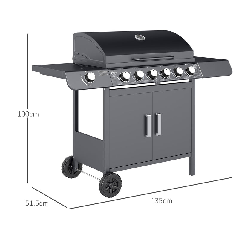 7 Burner Gas BBQ Grill with Side Shelves Grey by Outsunny