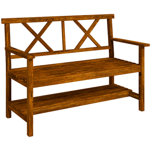 Natural Fir Wood Two Seater Garden Bench With Storage Shelf For Patio Or Balcony Use