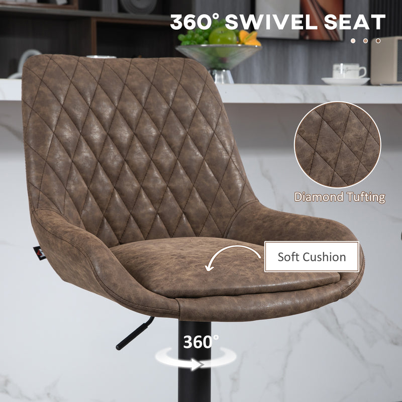 Set of 2 Retro Bar Stools with Adjustable Height and Footrest for Kitchen Island Brown