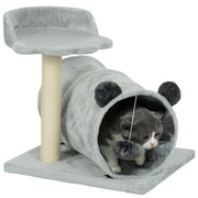 Grey 47cm Small Cat Tree with Scratching Post Bed Tunnel and Toy Ball by PawHut