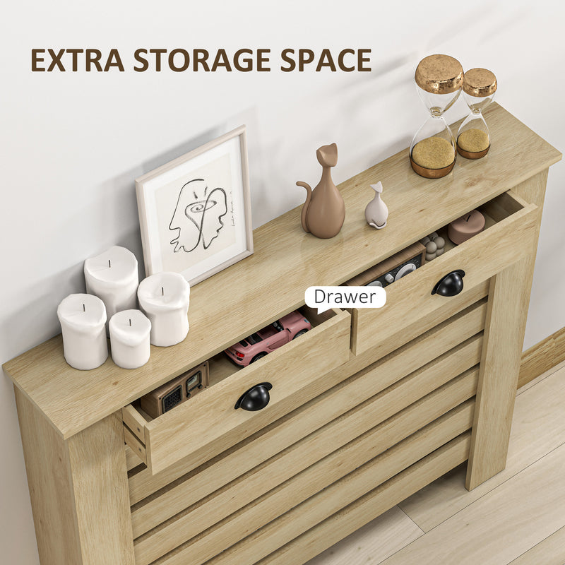 Radiator Cover with Slatted Front and Storage Drawer for Safe Family Homes Oak Homcom