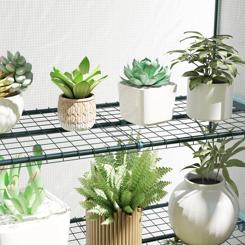 4 Tier Lean-to Mini Greenhouse with Reinforced PE Cover and Roll-Up Door by Outsunny