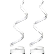 Set of 2 Modern LED Table Lamps with Wave Design and Metal Base for Bedroom, White AOSOM