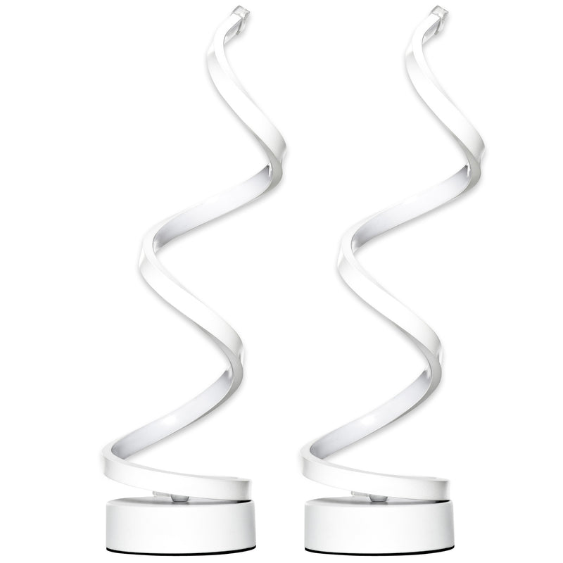 Set of 2 Modern LED Table Lamps with Wave Design and Metal Base for Bedroom, White AOSOM