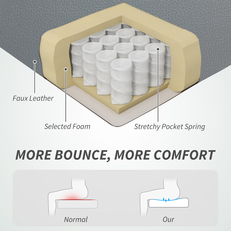 Reclining Faux Leather Office Chair with Footrest for Home Workstation Comfort Grey