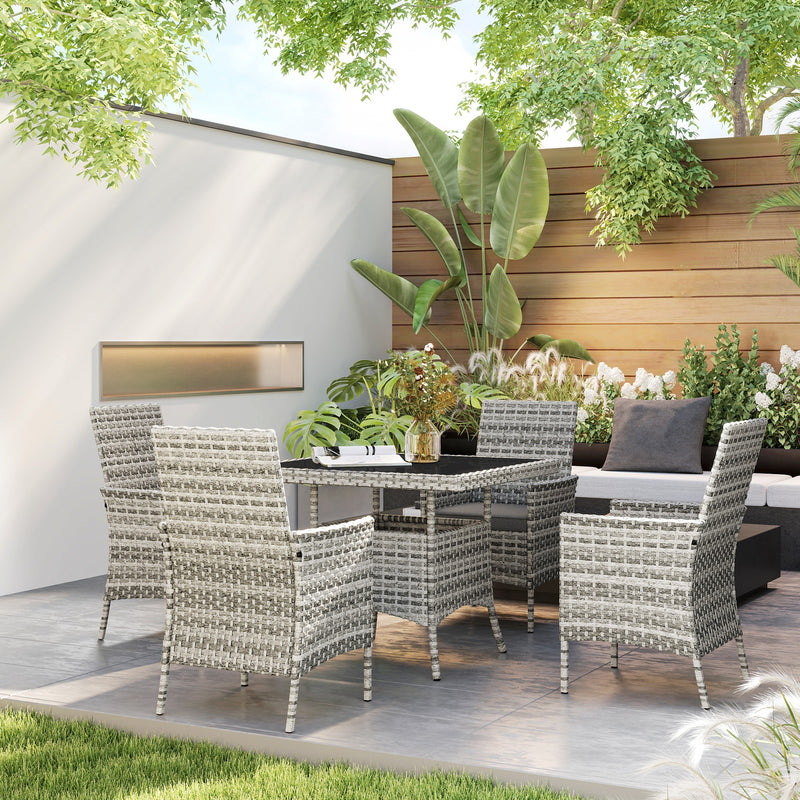 4 Seater Rattan Patio Dining Set With Cushions and Glass Table by Outsunny
