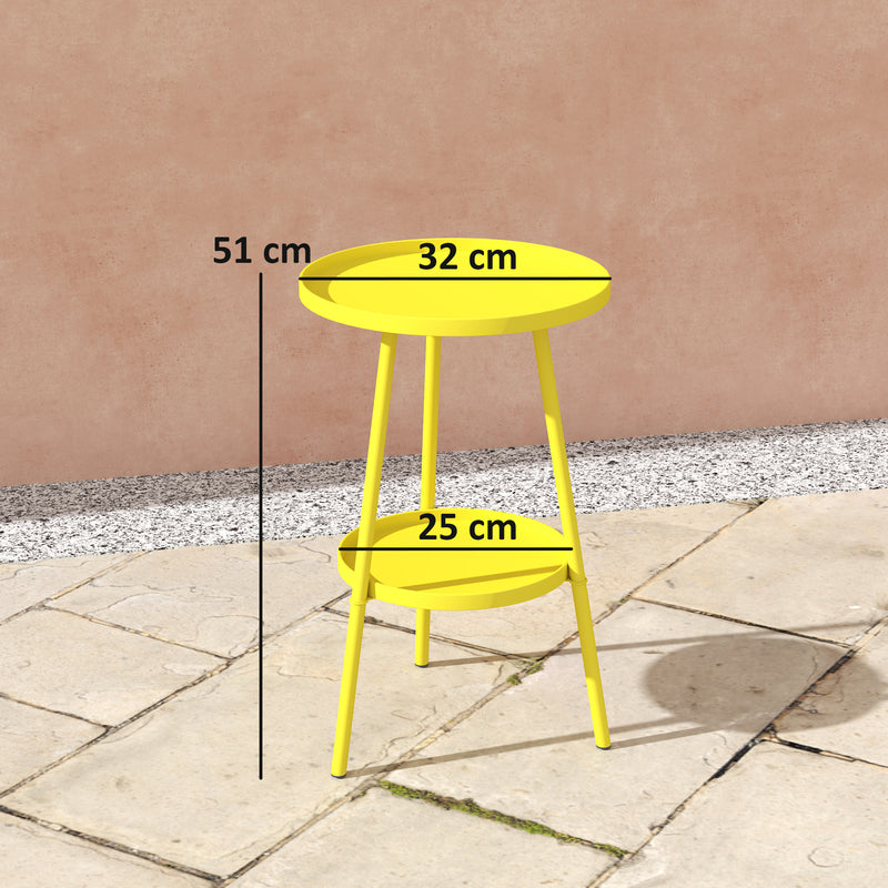 Outsunny Two-Tier Metal Garden Table - Yellow AOSOM