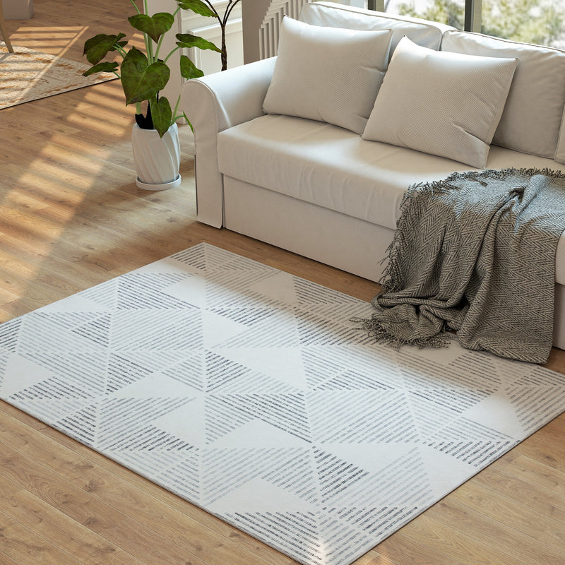 Soft Non Slip Geometric Area Rug for Living Room or Bedroom Washable 170 x 120 cm Grey