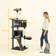 Large 180cm Cat Tree Tower with Hammock and Scratching Posts for Indoor Play Dark Grey AOSOM