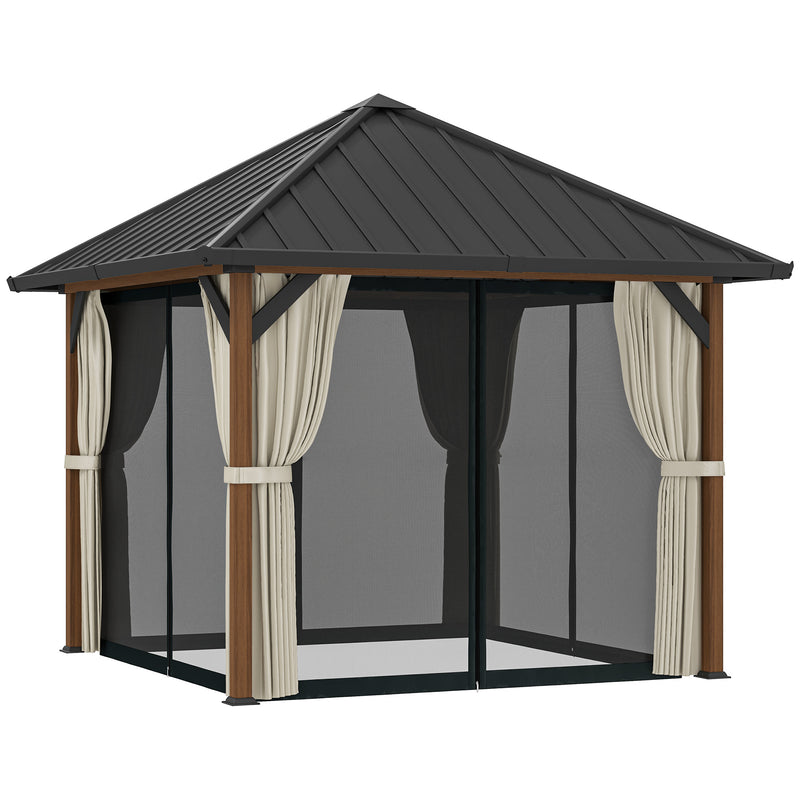 3x3m Hardtop Gazebo with Galvanised Steel Roof Netting and Curtains Waterproof by Outsunny