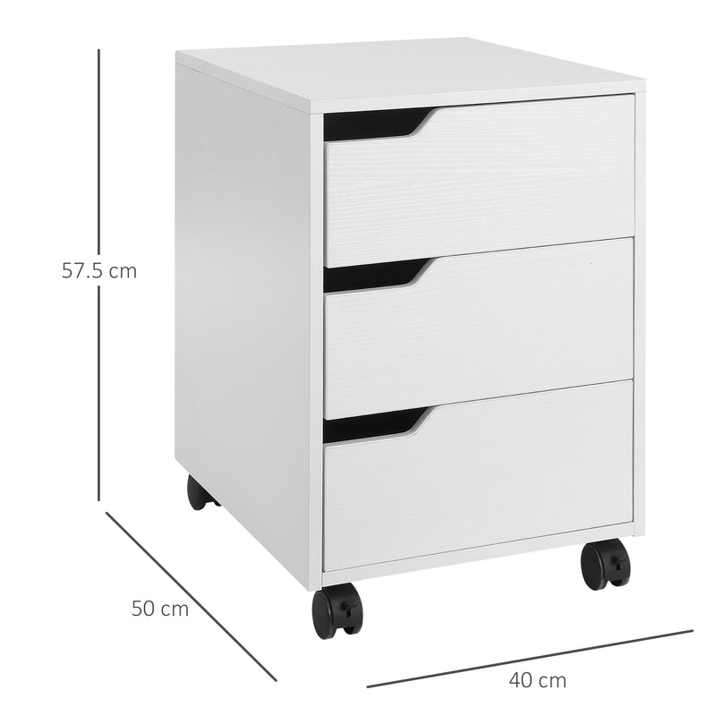 3 Drawer Mobile Filing Cabinet With Wheels For Home Office Organisation, White