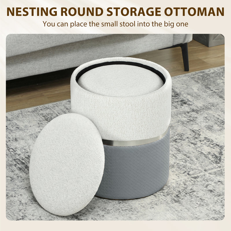 Ottoman Storage Set with Nesting Design for Living Room Organisation Grey Cream AOSOM