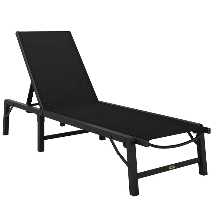 Black Folding Sun Lounger 5 Position Adjustable Reclining Chair for Garden Beach Camping by Outsunny