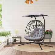 Black Rattan Double Hanging Egg Chair With Canopy and Cushions for Garden by Outsunny