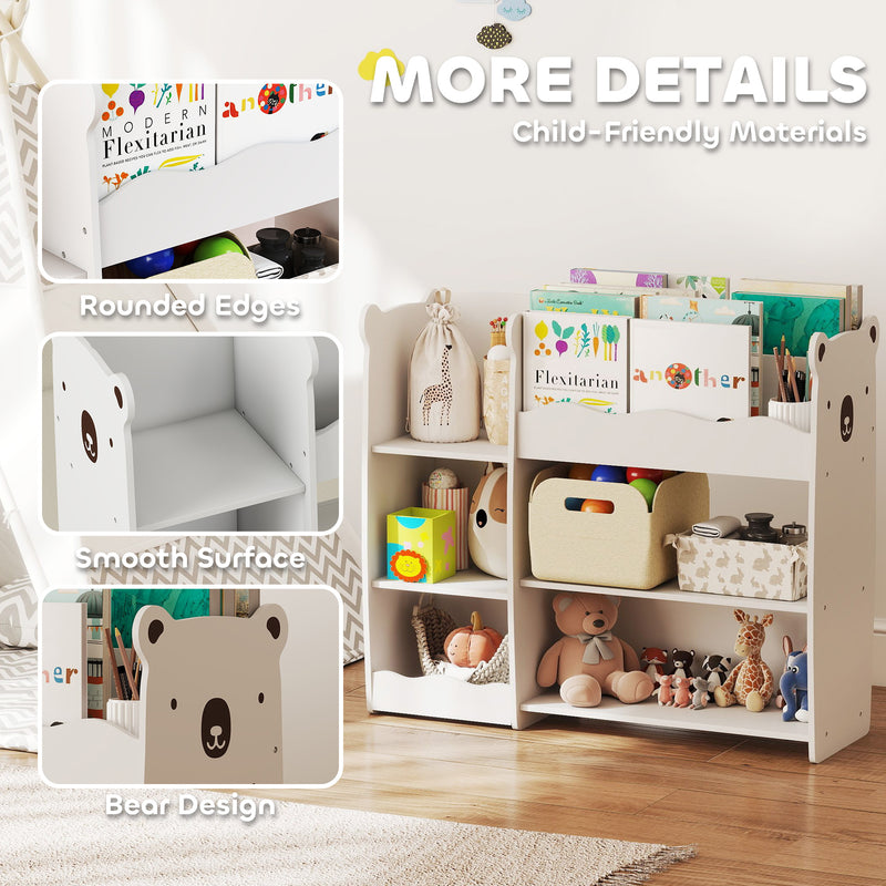 Kids Toy Storage Shelf With Bear Design for Easy Organisation and Independent Use White AOSOM