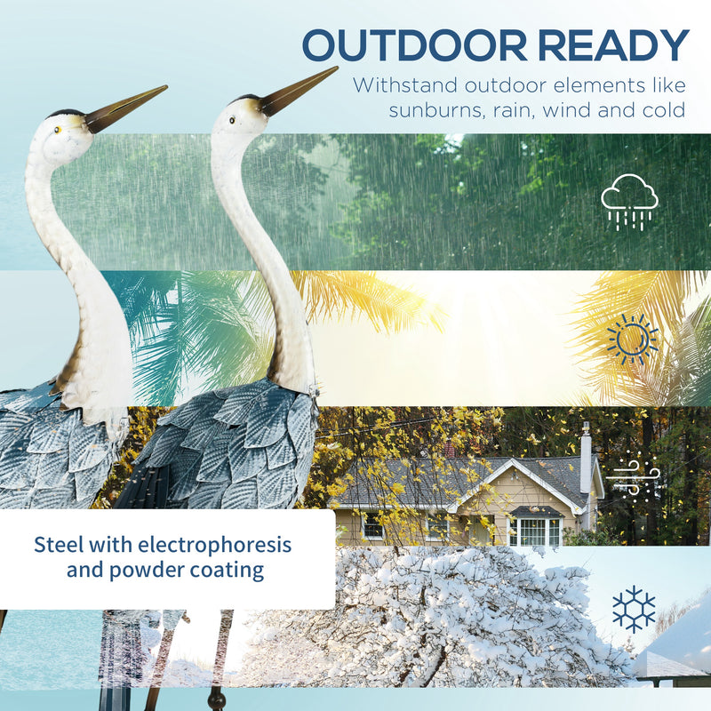 Crane Garden Ornaments Steel Statue Set 2 Piece Outdoor Decor for Patio Pond by Outsunny