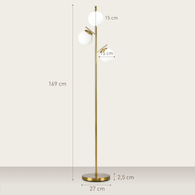 Modern Gold 3 Light Tree Floor Lamp with Adjustable Colour Temperature for Living Room