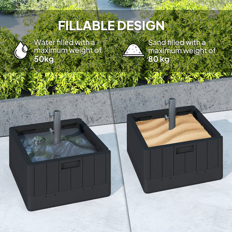 Black Garden Parasol Base with Wheels and Handles Holds Up to 80kg by Outsunny
