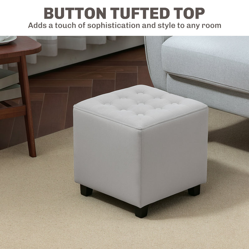 Light Grey Velvet Feel Square Ottoman Footstool with Padded Seat by HOMCOM