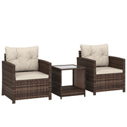 Rattan Bistro Set for 2 with Cushioned Chairs and Glass Table for Small Outdoor Spaces Outsunny