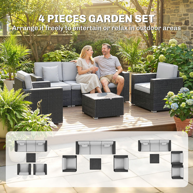 Rattan Garden Furniture Set for Relaxing and Entertaining Outdoors with Cushions Dark Grey