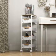 5 Tier Rolling Storage Trolley With Drawers For Home Office Or Salon Use, White